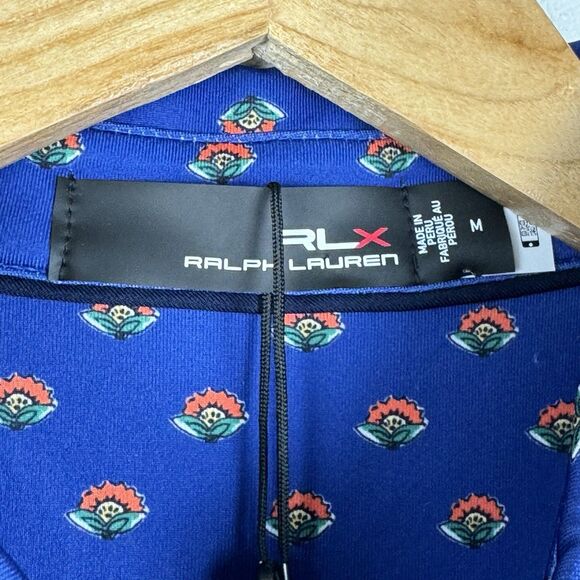 RLX Ralph Lauren Polo Men's Medium Blue Floral Golf Performance Stretch Wicking - Picture 3 of 6
